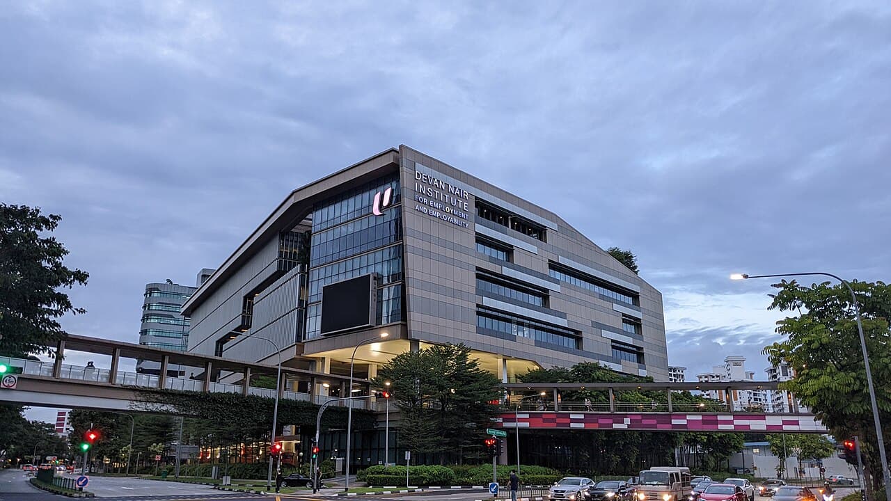 The Devan Nair Institute for Employment and Employability, Jurong East, at dusk